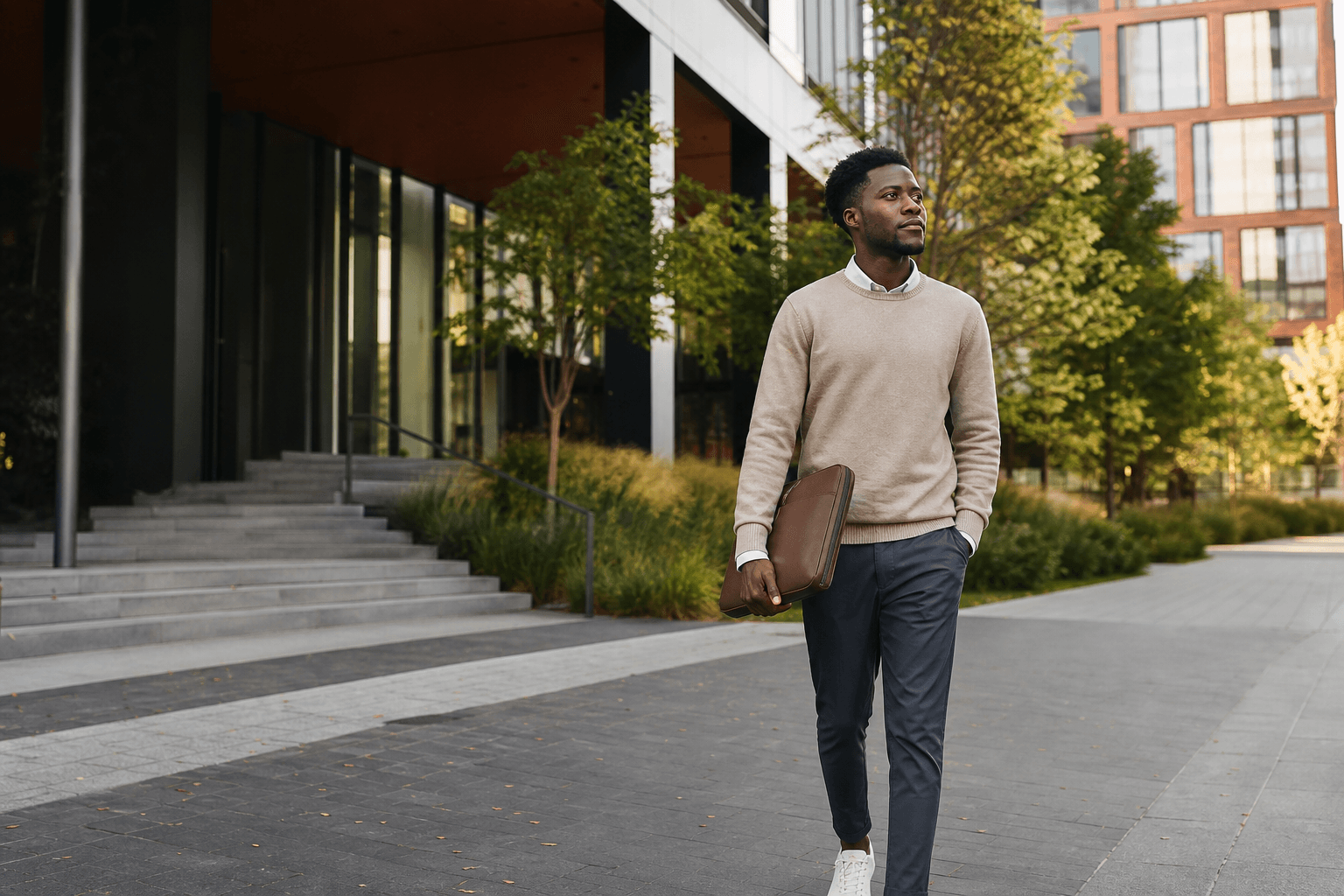 Jeune professionnel africain dans un environnement urbain moderne